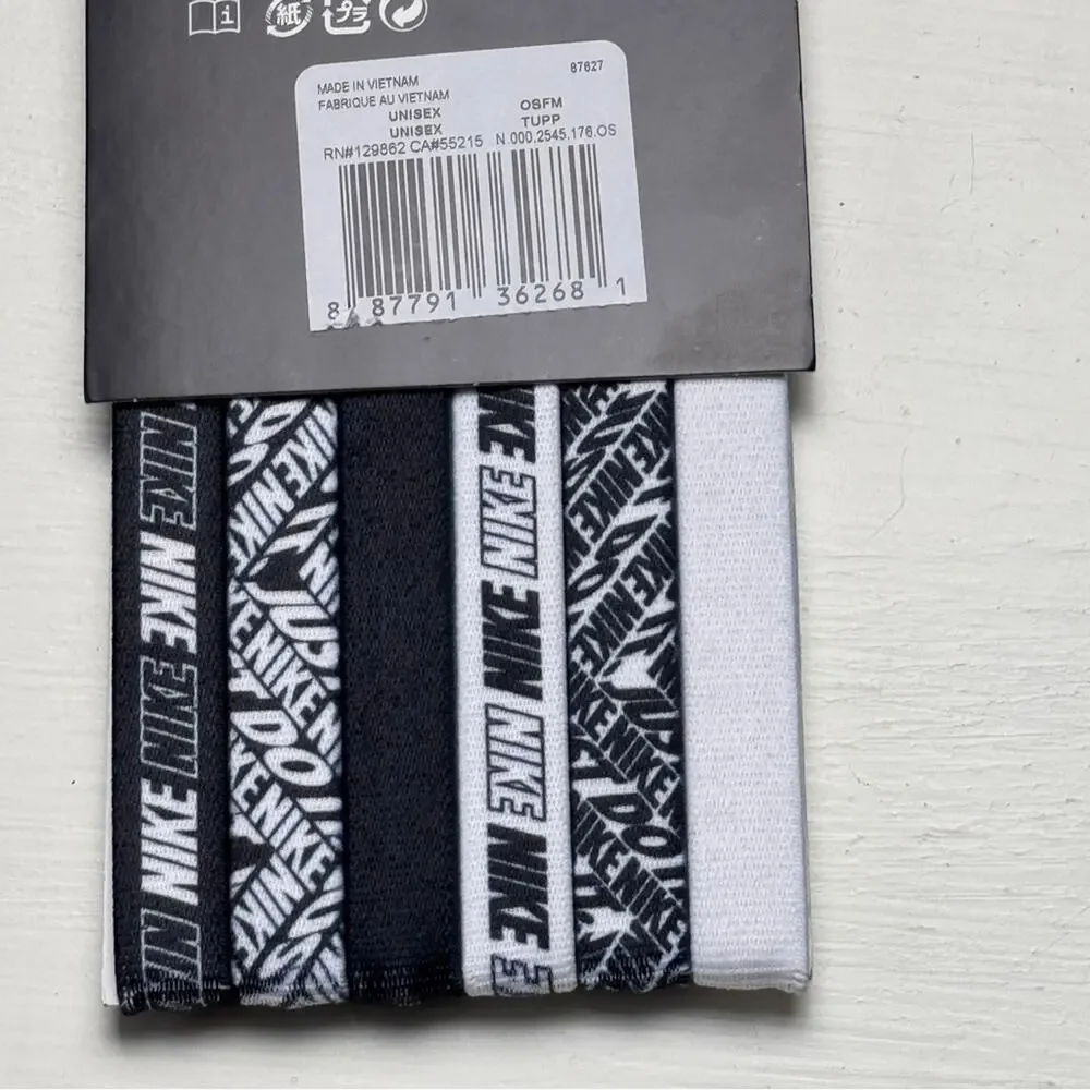 Nike  Six Pack Stretchy Athletic Sporty Black and White Headbands Set  NWT